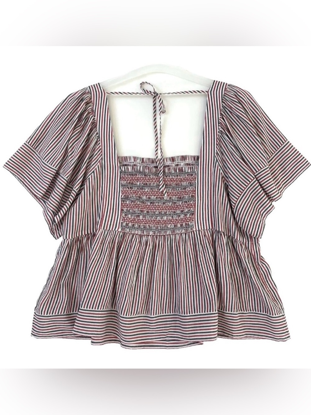 Old Navy Womens Top XXL Red White Blue Flutter Sleeve Smocked Boho Patriotic NWT - Picture 6 of 12